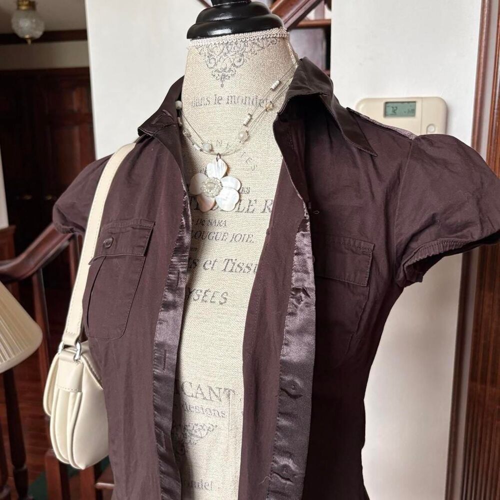 Iz Byer Y2K 90s Vintage Dark Brown Dress Cap Sleeves Mini Cute Retro Indie - Picture 3 of 7